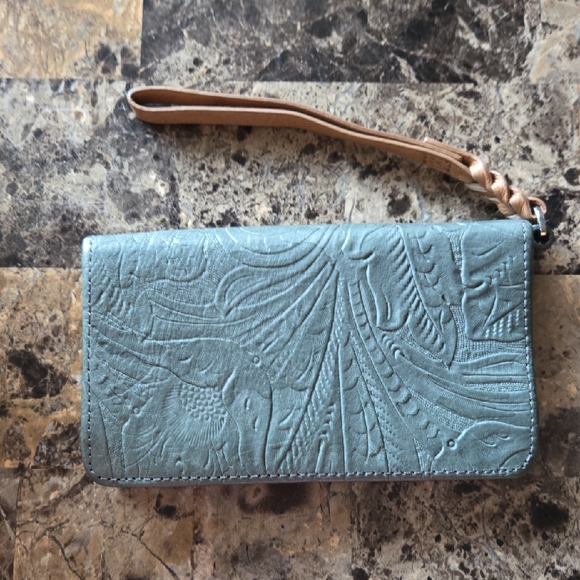 margot Handbags - Embossed Blue/gray Wristlet Clutch